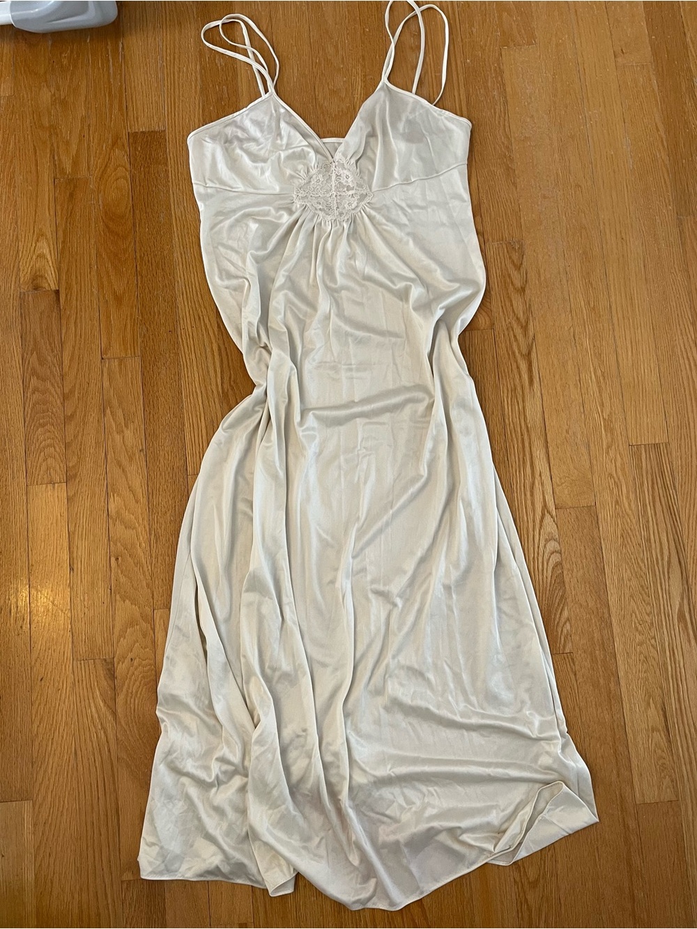 Women's Satin Slip Dress with Lace Detail — Cream